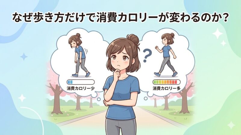 ウォーキングで消費カロリーが変わる理由を示す比較図