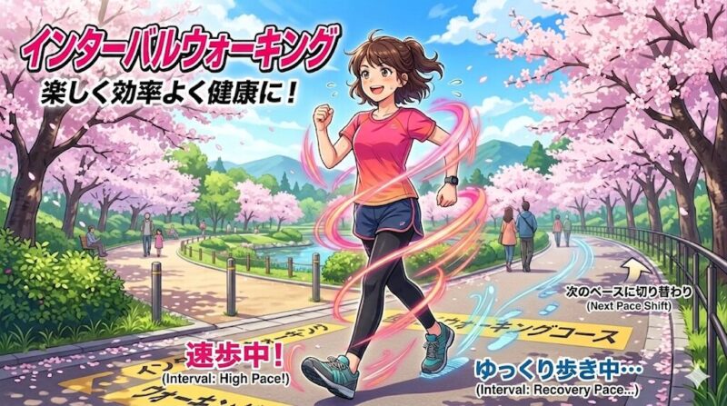 インターバルウォーキングの速歩きと普通歩きの繰り返しを示す図