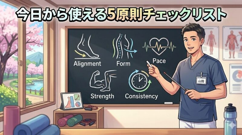 ウォーキング正しい歩き方5原則チェックリスト