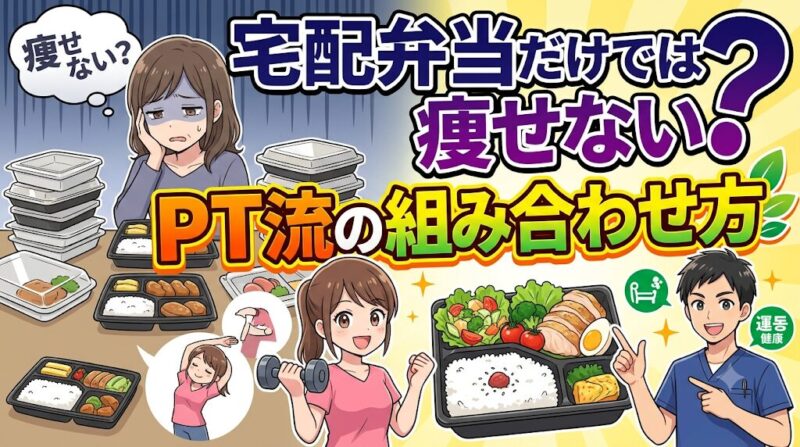 宅配弁当と運動・タンパク質を組み合わせるイメージ