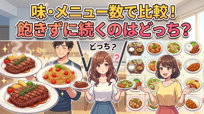 マッスルデリとナッシュの味とメニューを比較するイメージ