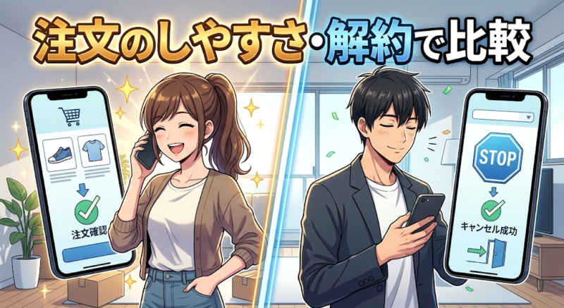 マッスルデリとナッシュの注文・解約のしやすさのイメージ
