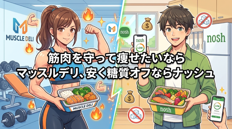 マッスルデリとナッシュどっちを選ぶか整理するイメージ
